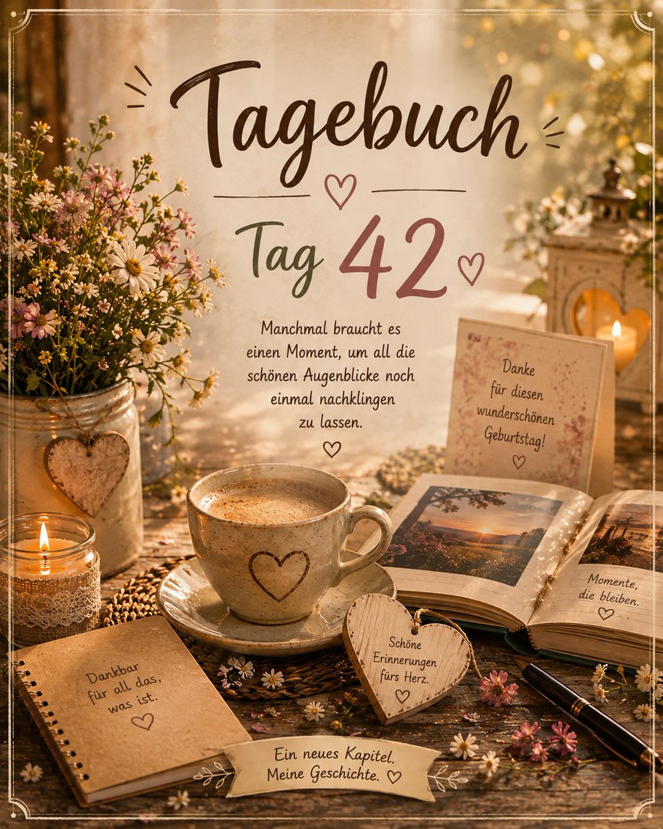 EusebiaCheblk's tweet photo. Photo by Carmen. Kraus. Seele. Macht. Dinge🌿 on August 30, 2026. May be an image of poster, magazine and text that says "Tagebuch Tag 42 Manchmal braucht es einen Moment, uT all die schönen Augenblicke noch einmal nachklingen zu lassen. https://t.co/qd4YnhUT25