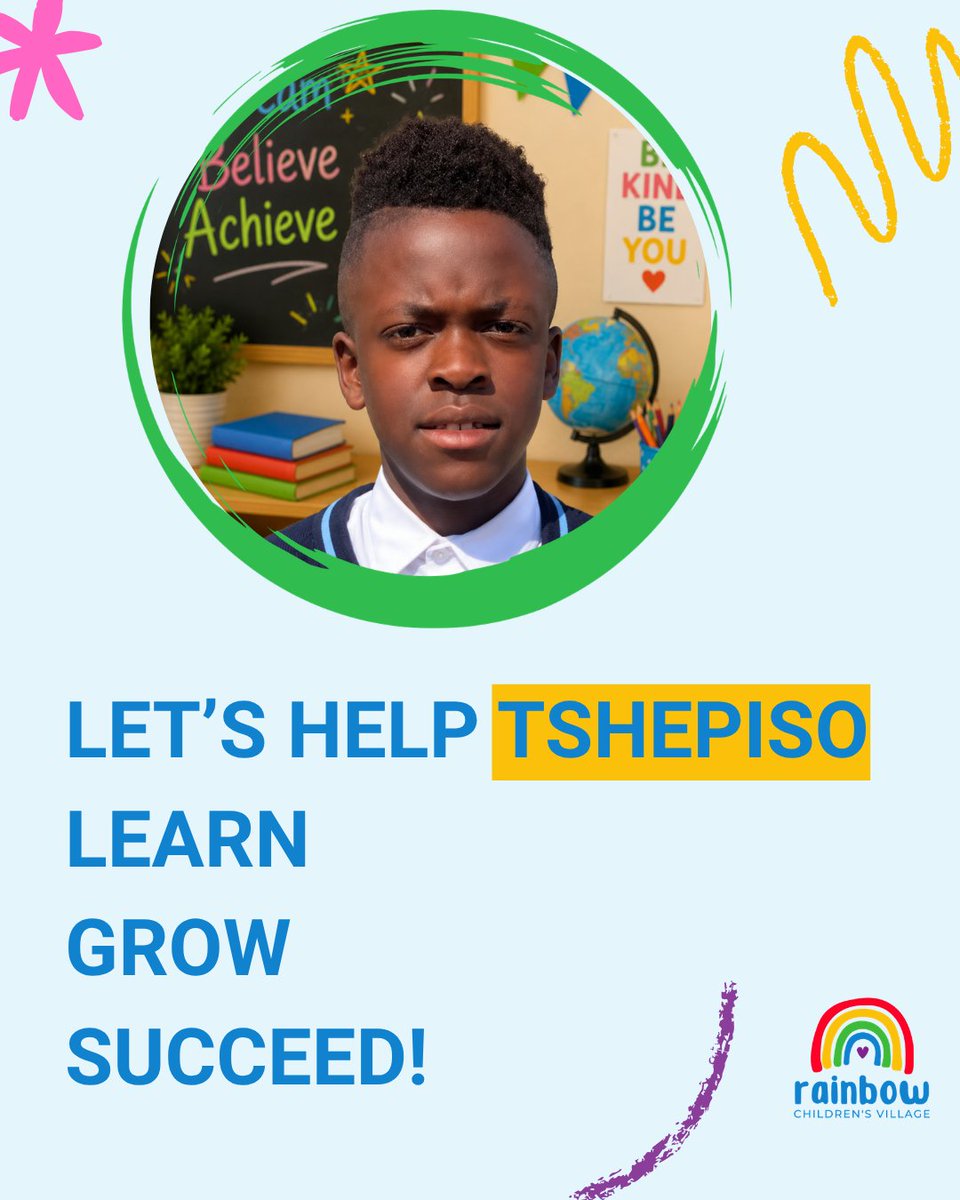 RainbowCV1's tweet photo. Just R40,000 to go to secure Tshepiso's education! 📚✨
Every single donation goes directly toward making this happen for him. Can you help us close the gap today?

#educateachildfund #rainbowchildrensvillage #education #donatetoday https://t.co/EaYW8TUxPR