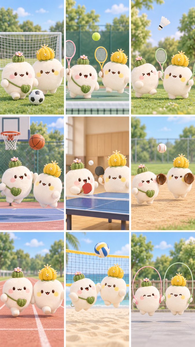 aiai_new's tweet photo. ぽふぽふのサボテン #ぽふてん 
スポーツの秋  
#かわいい #サボテン #キャラクター #AIキャラクター #AIart️️️️️️️️️️️️️️️️️️️️️️️️️️️️️️️️️️️️️️️️️️️️️️️️️️️ #スポーツの秋 #黄色の子は名前がまだない https://t.co/bBy4qGM8Yo