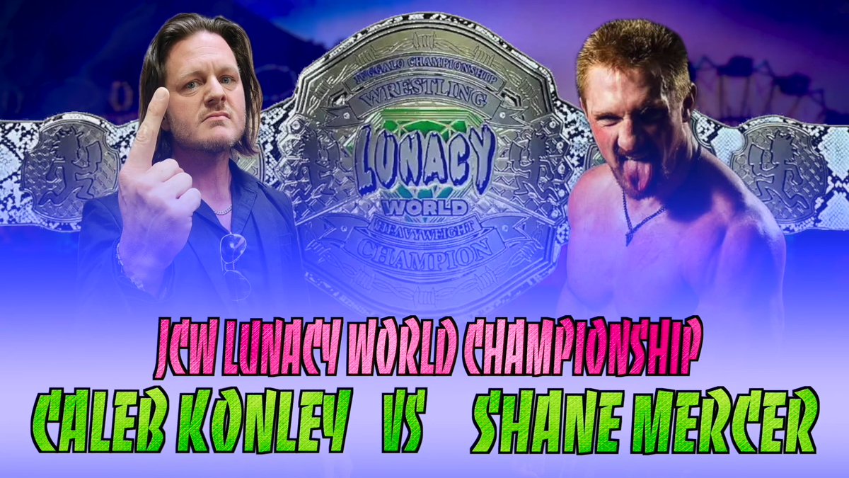jcwlunacy's tweet photo. JCW Lunacy World Championship
CALEB KONLEY (c) vs. SHANE MERCER

New JCW Lunacy EPISODE 100 "CARNIVAL OF CHAOS": This Thursday 7pm eastern at https://t.co/xnccjCC0jP 

@CalebKonley 
@theirondemon 
#JCW #JCWLunacy
#Wrestling #ProWrestling https://t.co/AoDG9O9HQP