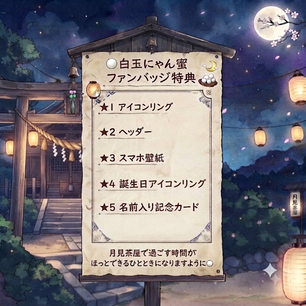 nyanmitsu1010's tweet photo. 白玉にゃん蜜🍡🐾

お月見の夜、満月の光を浴びた特別な白玉から生まれた妖精。

甘いものを食べた時のような、ほっとする時間を届けるため、月見茶屋IRIAM支店を開業✨

しっぽの鈴には、みんなの笑顔から生まれた甘い幸せが集まっているんだって🔔

#白玉にゃん蜜 の物語はこちら⬇️ https://t.co/mL2022gYRp