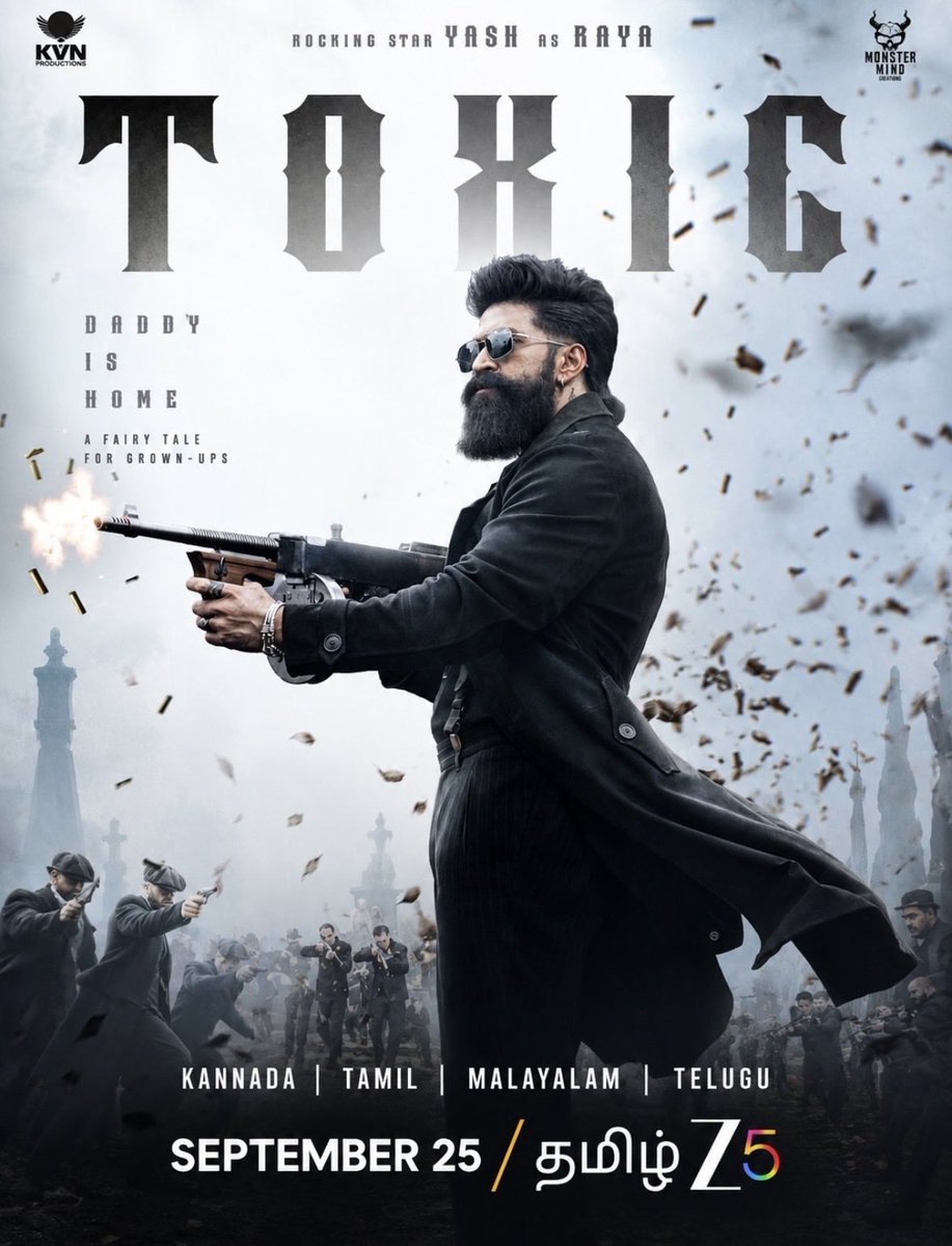 VSClubX's tweet photo. 🚨📺 #TOXIC OTT UPDATE!

As per reports, #Toxic is set to premiere on ZEE5 from September 25! 🔥

🌐 Tamil | Telugu | Malayalam | Kannada

👀 OTT PREMIERE LOADING! 💥

#ToxicMovie #Yash #ZEE5 https://t.co/cBepIMqS8w