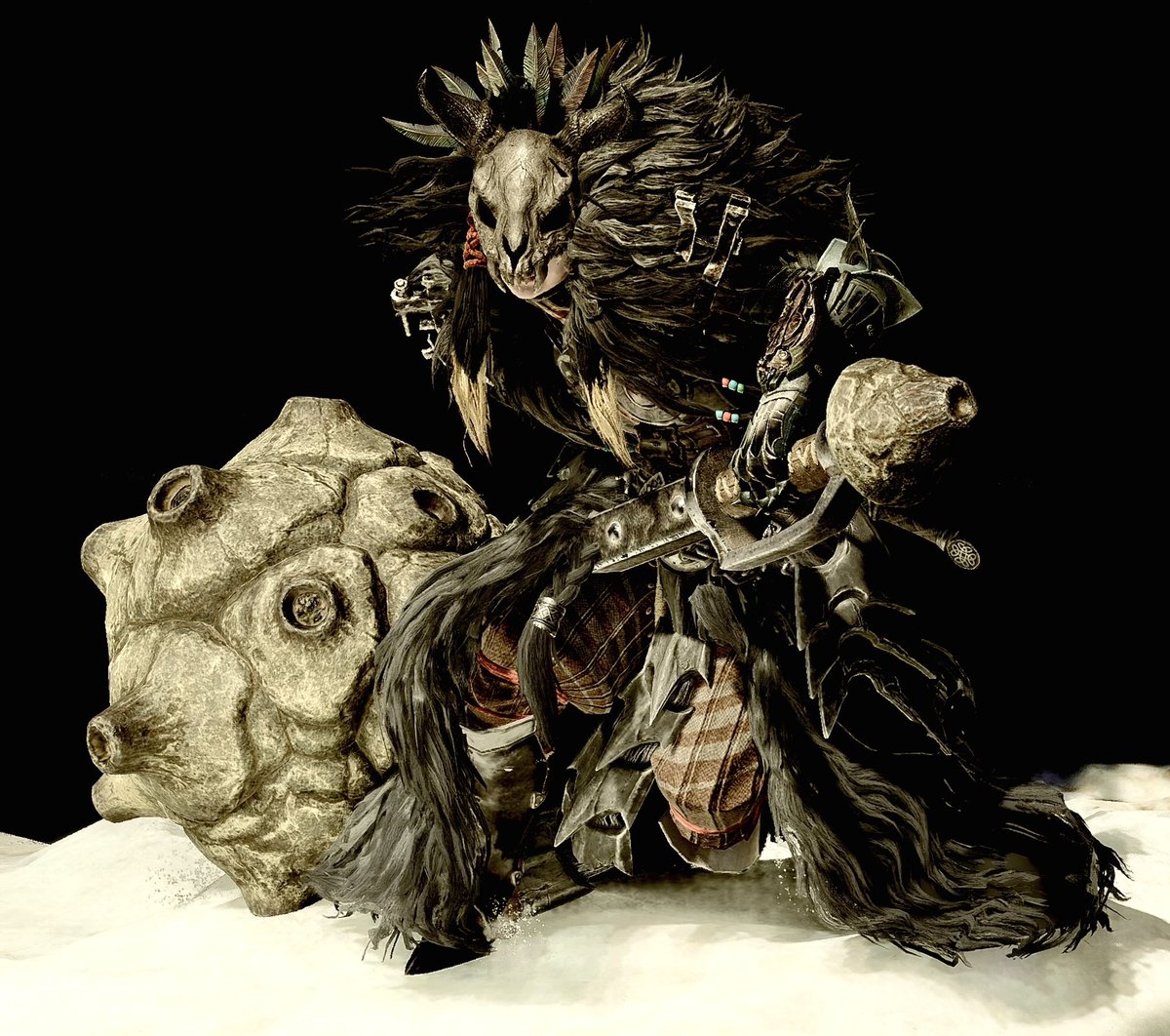 Aruhu_MH's tweet photo. #モンハン重ね着
#MHwilds
#アルフコーデ
こんにちは、今回はドシャグマ胴をベースに「黒獅子」をイメージしたこちらをご紹介です！
普段目元は隠さないのですが、表情が見えない方が狂戦士っぽさを出せると思いあえて目は出していませんね。
1枚目はかなりお気に入りの1枚です…！ https://t.co/ujQBOmAxxR