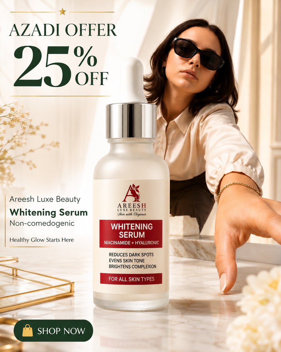 TequilaCoredlp's tweet photo. Azadi Offer is here! Get 25% off our whitening serum for a healthy glow. Non-comedogenic, with niacinamide and hyaluronic acid, suitable for all skin types. Limited time only—shop now. https://t.co/DQeCtndRjk