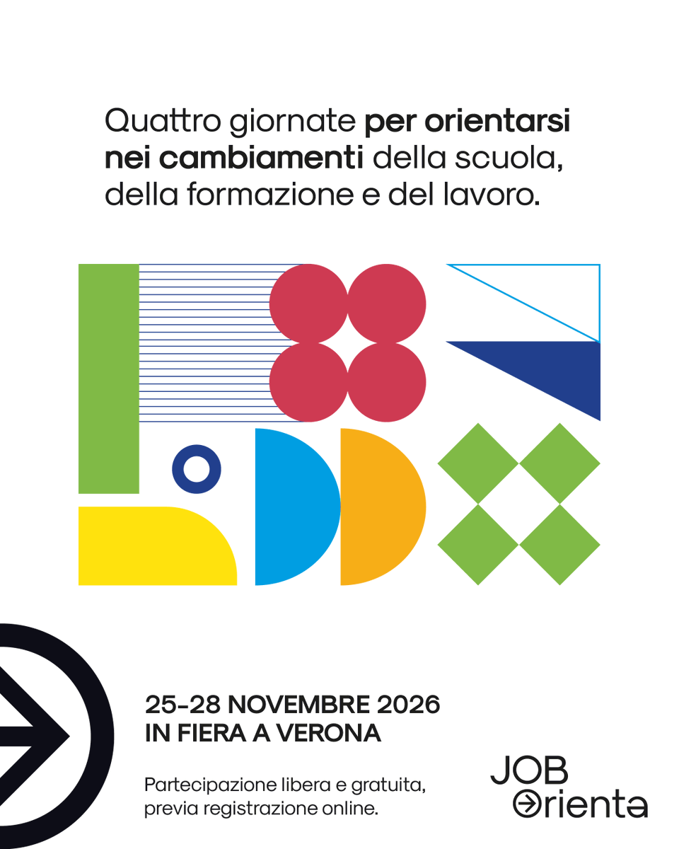 Job_Orienta's tweet photo. “Abitare i cambiamenti valorizzando il pensiero critico e creativo” è il titolo di #JOBOrienta 2026. Due capacità per comprendere la realtà e immaginare nuove soluzioni. Dal 25 al 28 novembre, alla Fiera di Verona, quattro giornate di #Orientamento.
@VRfiere https://t.co/85f5MXhHqq