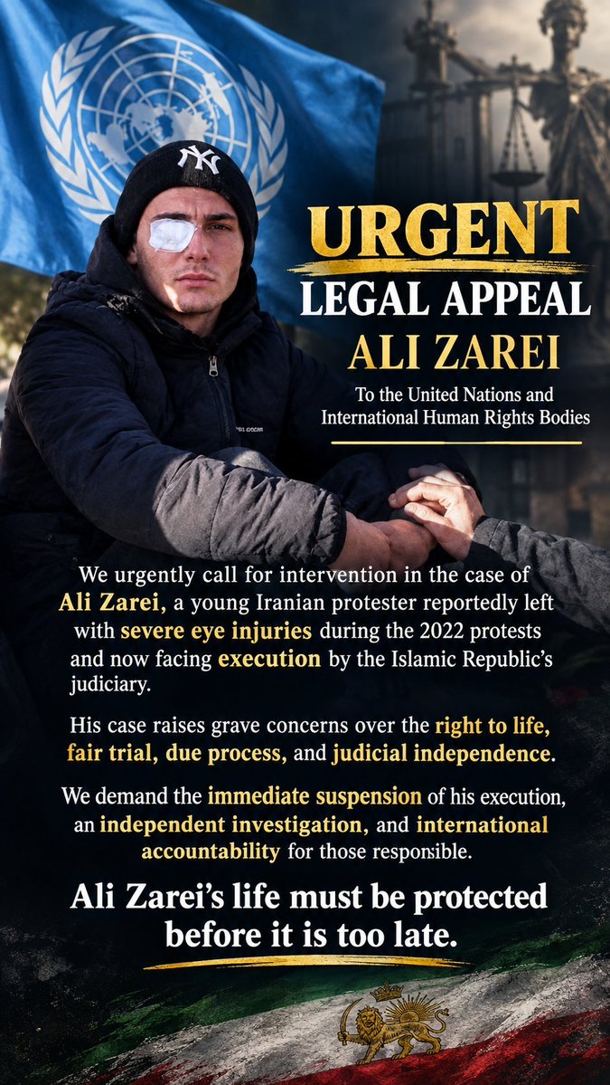 soliiwtdg's tweet photo. 🚨 URGENT: Ali Zarei is at imminent risk of execution.
As a former European resident, Europe must act NOW to stop his execution and save his life.
@hrw_fr @hrw_de @hrw @HRW_NL @AmnestyEU @CoEHumanRights @EURightsAgency @UNHumanRights @ItalyUN_Geneva
#AliZarei #LastBreath https://t.co/bPBZHMwvB1
