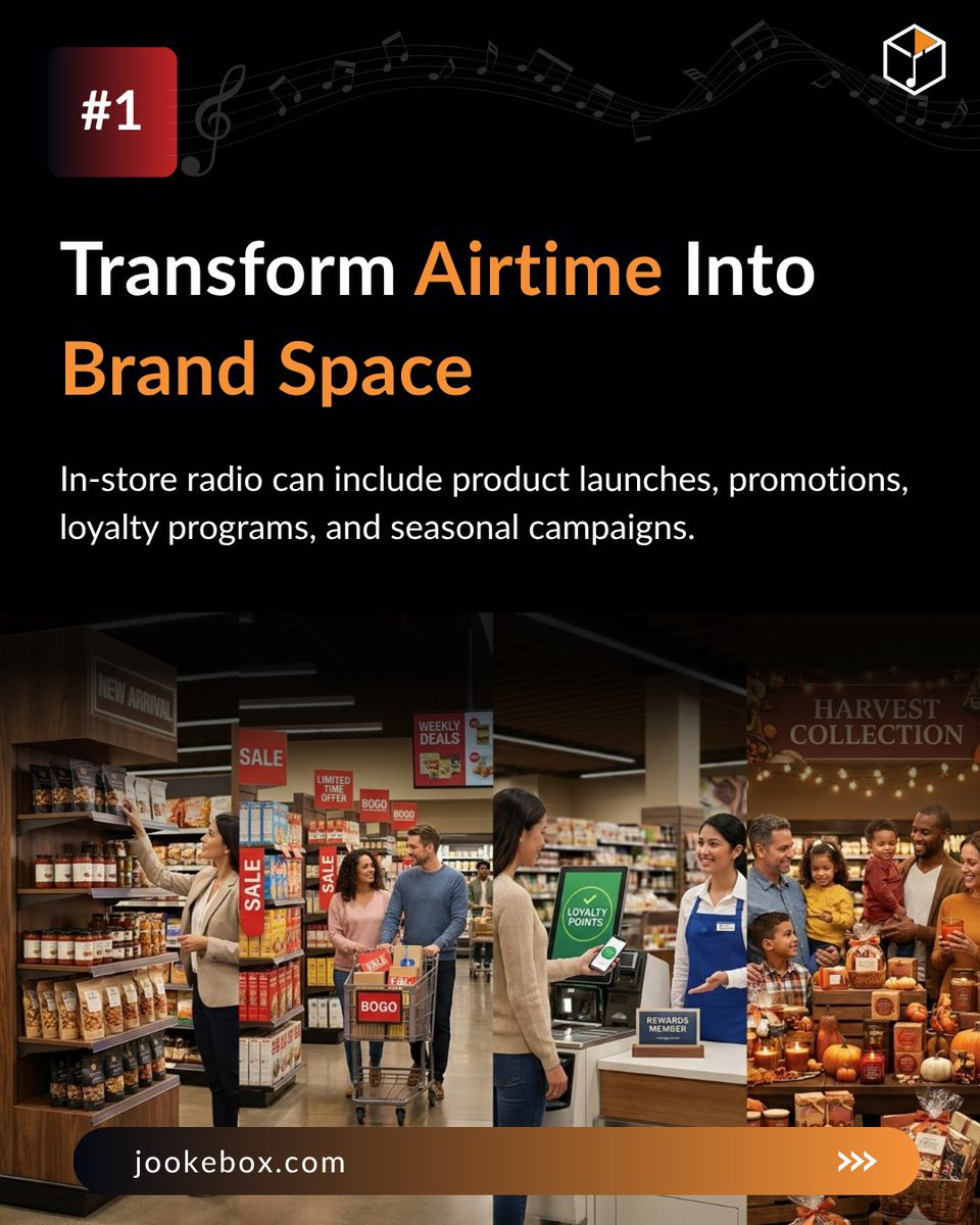 JookeBoxIndia's tweet photo. Your stores already have the audience. Why stop at music?

Turn listening time into media value—and store traffic into a new commercial opportunity with Custom Radio.

#jookebox #CustomRadio #instoreradio #sonicbranding https://t.co/YX6GMBU79y