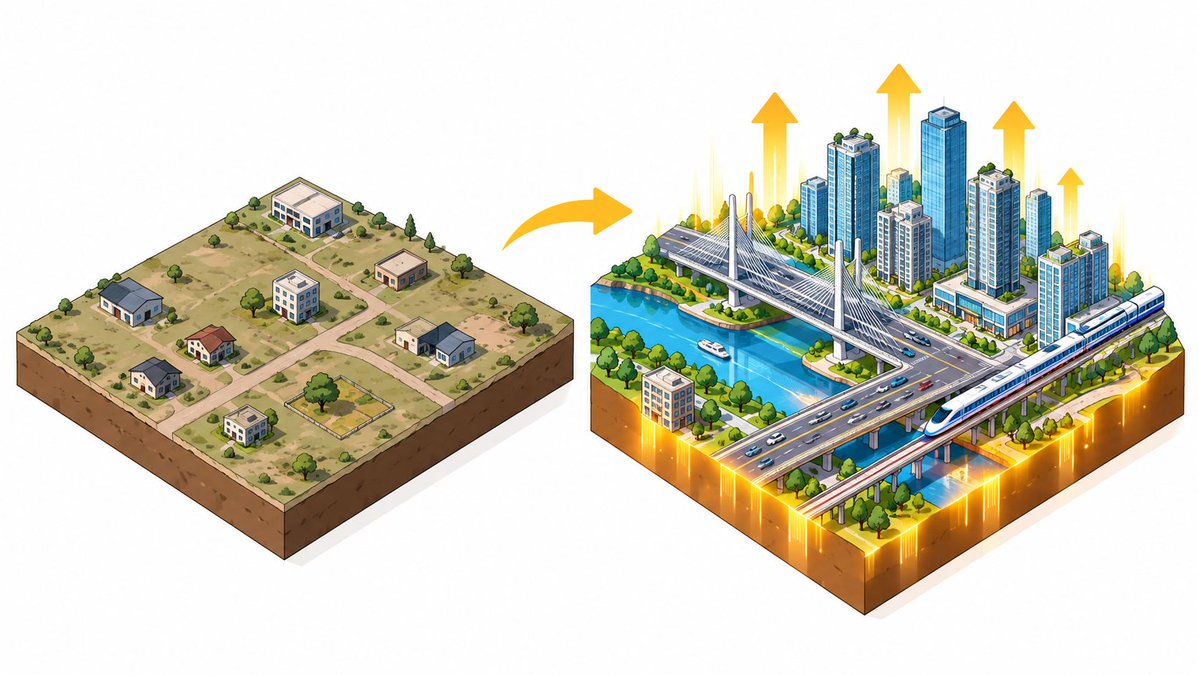 Unitism's tweet photo. Economics of Infrastructure and How It Shapes Land Value

Learn the economics of infrastructure — how investment lifts land values, drives growth, and funds public finance through land value capture.

Read more: https://t.co/v7fPRQOgDU https://t.co/acPlCWhQTN