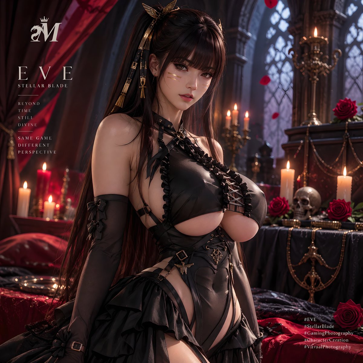 Majinladydragon's tweet photo. Good Day from EVE ☀️🖤
A little darkness, a little elegance, and a beautiful new day. ✨🌹
#StellarBlade #StellarBladeGame #EVE #StellarBladeEVE #GoodDay #GamingPhotography #VirtualPhotography #GamePhotography #CharacterCreation #GameArt #StellarBladeCommunity #EVEBeauty #MajinLadydragonne