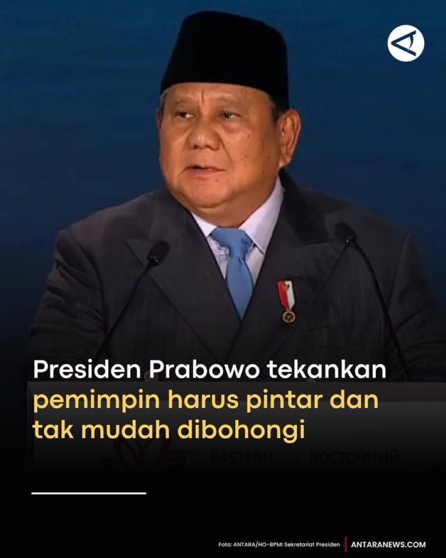 ArusPolitik_'s tweet photo. Kalau Terlalu Pintar Nanti Di Bilang Goblok?

Prabowo tekankan pemimpin harus pintar dan tak mudah dibohongi https://t.co/0BXppyioeq https://t.co/zoeobcjvmN