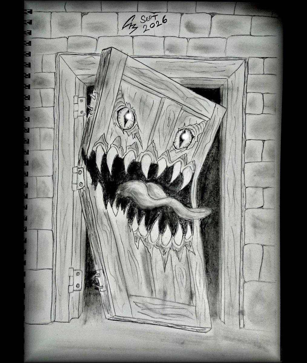 TheSoulGrinder's tweet photo. Day 284 of my #dailysketch. This is the Door Mimic. As one door opens, another door closes, or in this case it becomes unhinged and attacks those about to enter.
#door #mimic #sketch #creaturedesign #pencilsketch https://t.co/gjiVBrcGa8