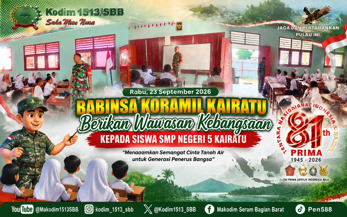 M1513sbb's tweet photo. Babinsa Koramil Kairatu Berikan Wawasan Kebangsaan kepada Siswa SMP Negeri 5 Kairatu.

Baca selengkapnya👇
https://t.co/cP8yfS6BhG https://t.co/RZLSNFzysM