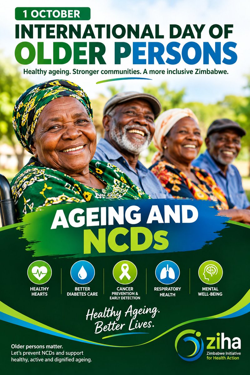 ZIHAZimjabwe's tweet photo. Growing older should never mean becoming invisible.
Older persons deserve dignity, quality healthcare, essential medicines and a voice in decisions affecting their lives.
Age with dignity. Live with health.
#OlderPersonsDay #HealthyAgeing #ZIHA $ActOnNCDs https://t.co/UU5bHGDYgc
