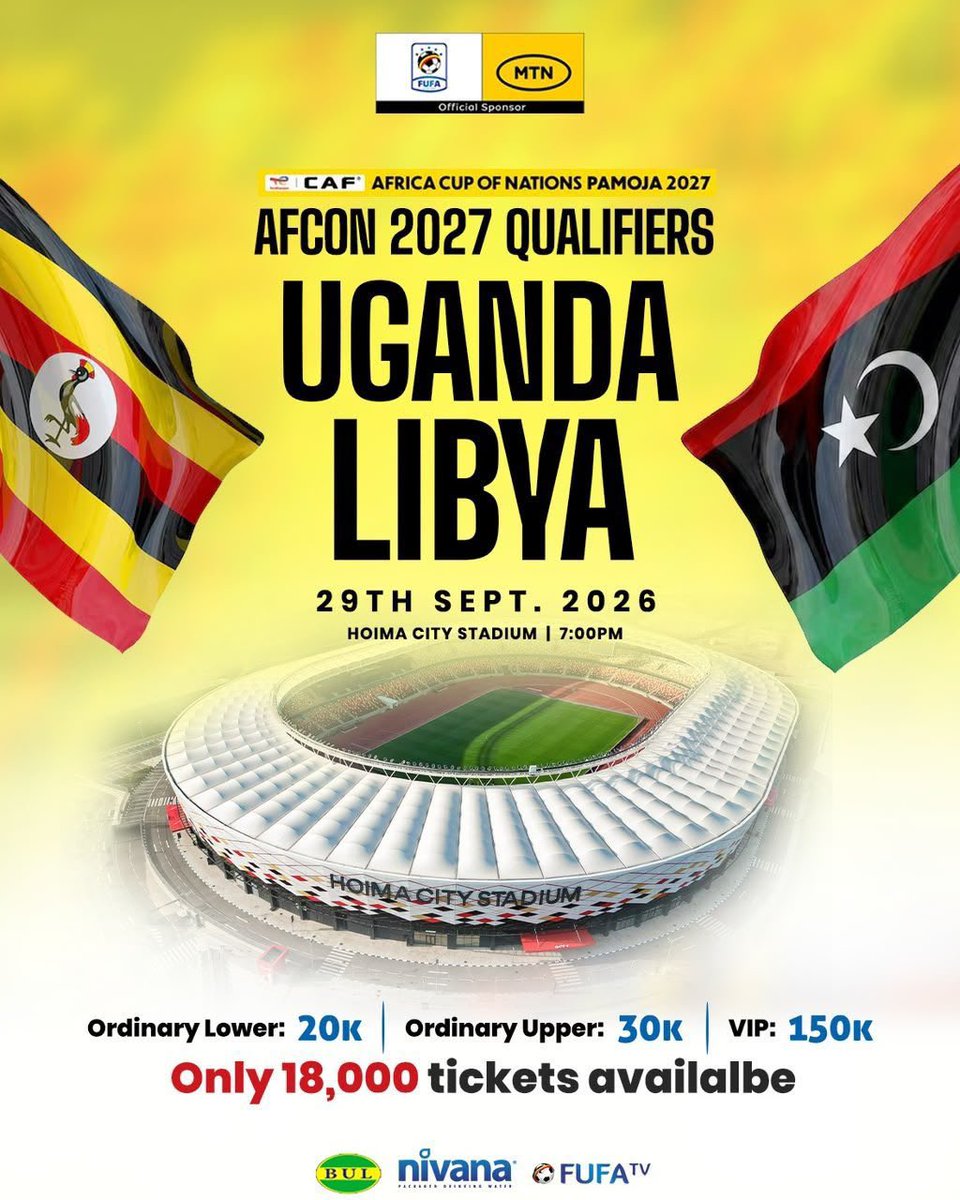 AtukwasaAA's tweet photo. In a city filled with rich attractions, there comes the captivating experience of the Cranes in Hoima.

Catch Uganda Vs Libya live on 29th September at 7pm at the beautiful Hoima City Stadium. 
#ExploreUganda https://t.co/8iyLCtHyvg