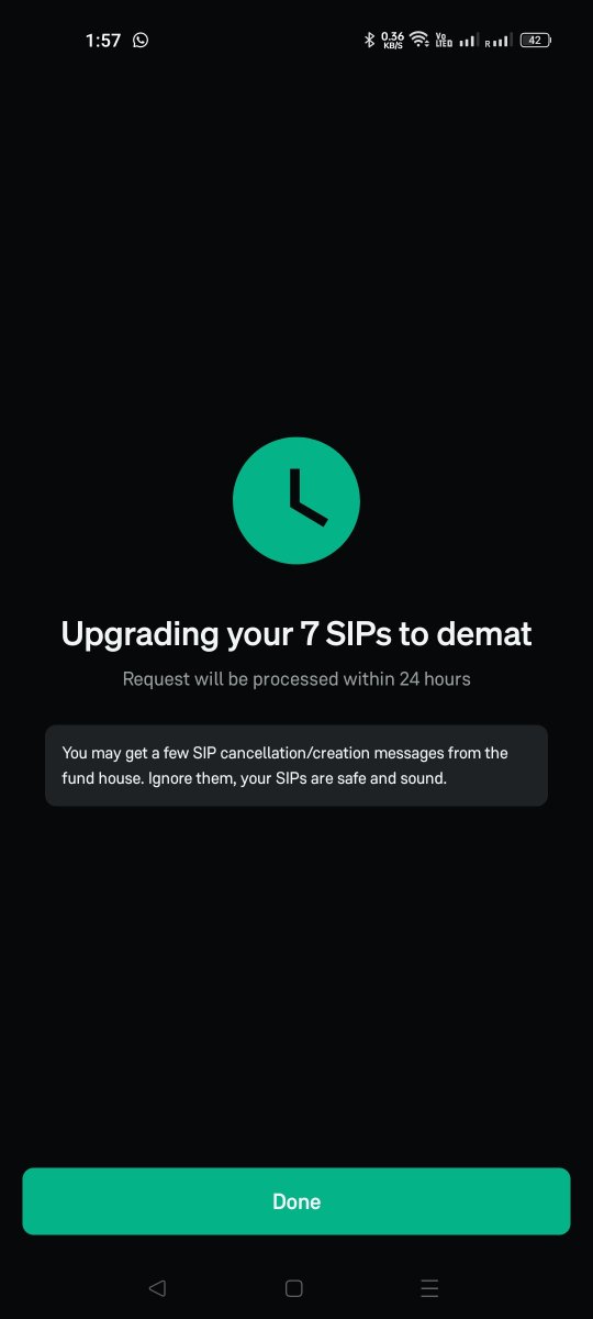 Saloni1214's tweet photo. Just noticed this on my mutual fund dashboard — “7 SIPs have been migrated to Demat.”
What exactly does this new change mean? 🤔
Were these mutual fund SIPs not linked to Demat earlier?
Does this change anything for existing investments or future SIPs?
 @growwindia @_groww https://t.co/IOl5zcPyR9