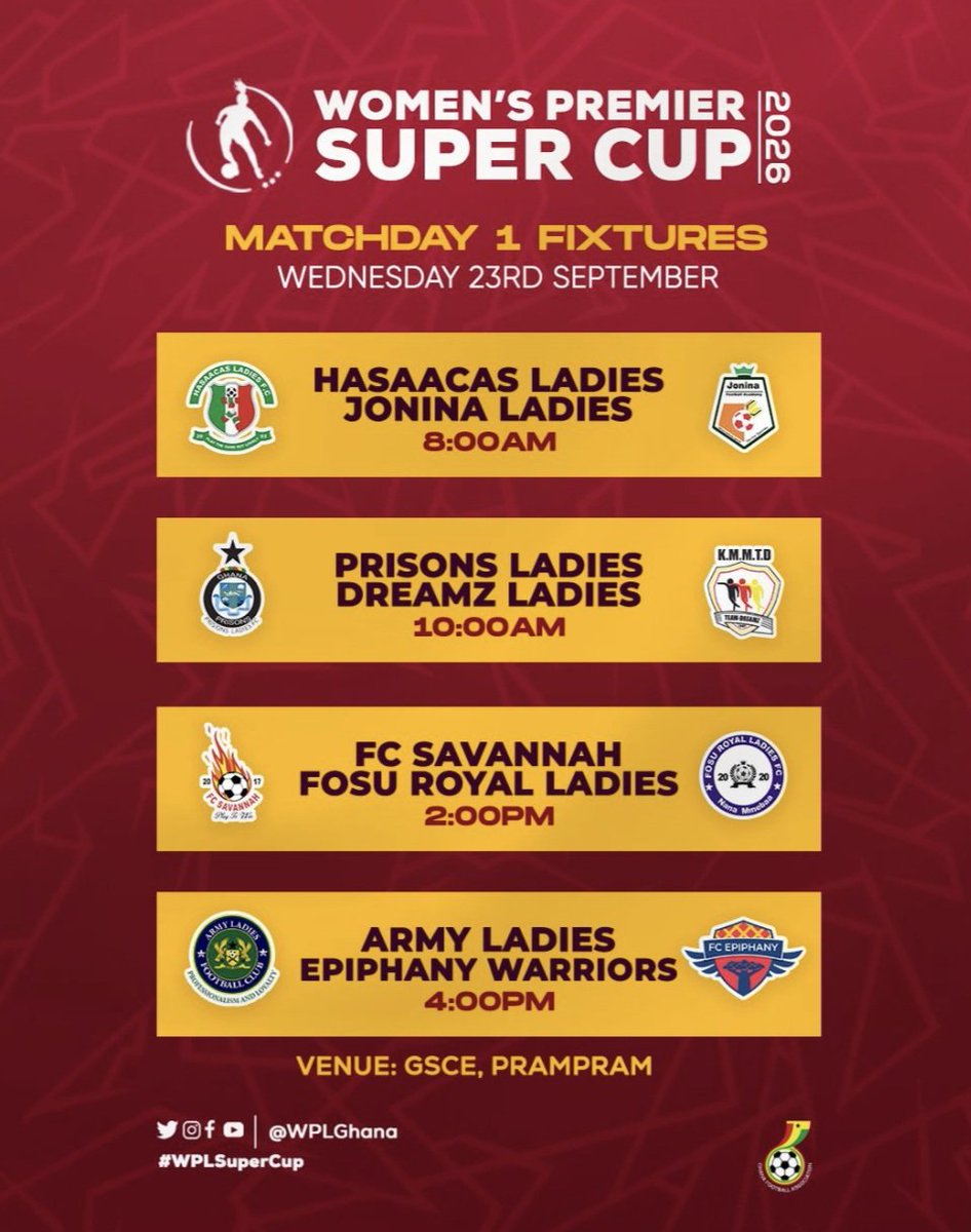 PHAddo's tweet photo. Good luck to all the clubs as we start the Women’s Premier Super Cup 2026 today https://t.co/IPBT6WkWMY