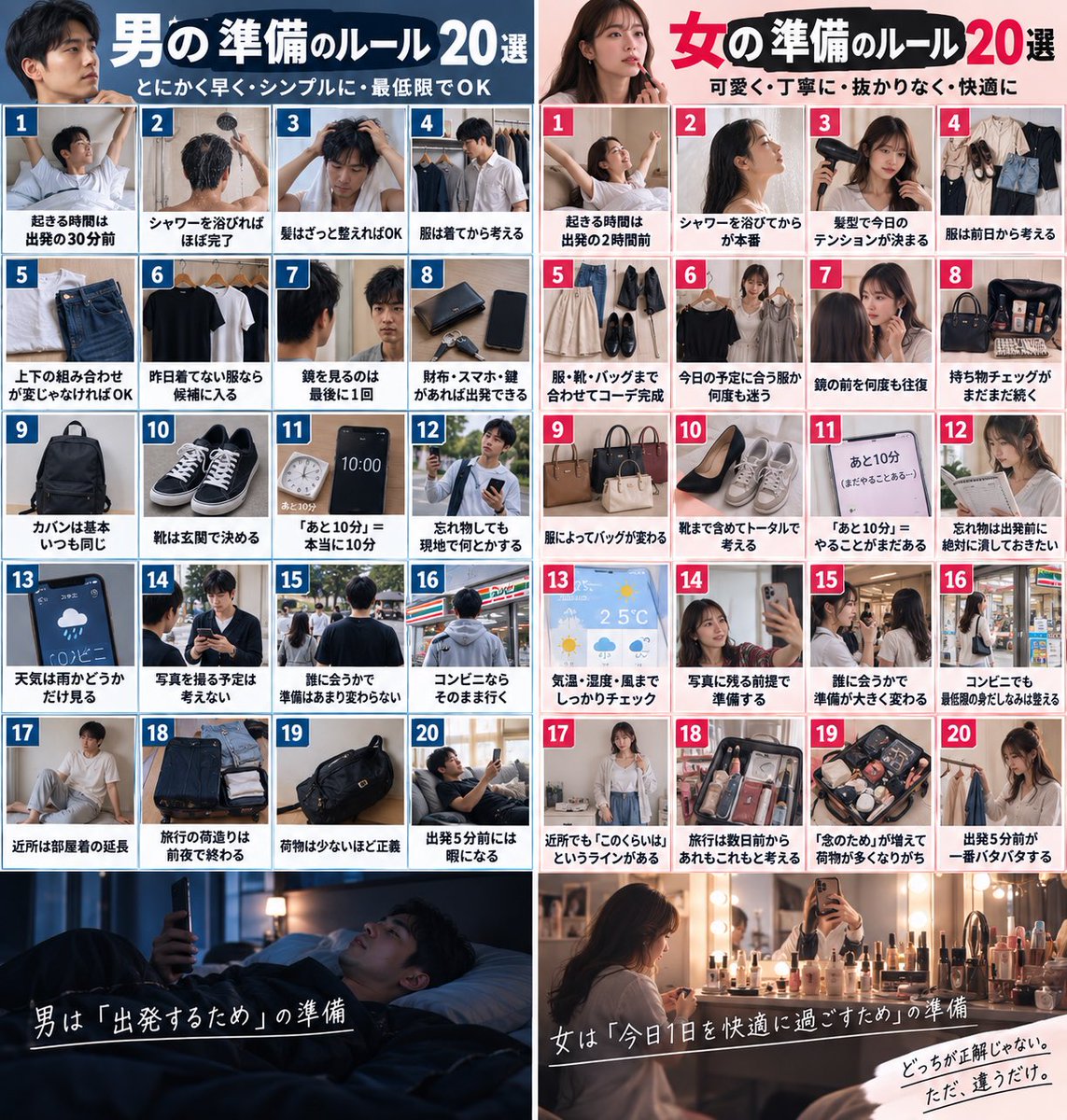 sponta1419's tweet photo. 男の準備が楽なのはこれで分かる。
男女の準備のルール。 https://t.co/SweKHlks4i