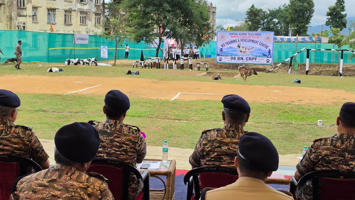 crpfindia's tweet photo. Continuing his visit to Manipur on Day 2, DG @crpfindia Shri @gpsinghips visited 8 Bn in Bishnupur, where he was presented a Guard of Honour.
​He also reviewed an impressive demonstration by the K9 unit from the CRPF's newly established K9 training centre in Manipur —a key boost for operational capability on the ground.

#NationFirst
#Vandematram150 
#MissionNaxalMuktBharat2026
@gpsinghips
@northeast_zone
@mnp_2018