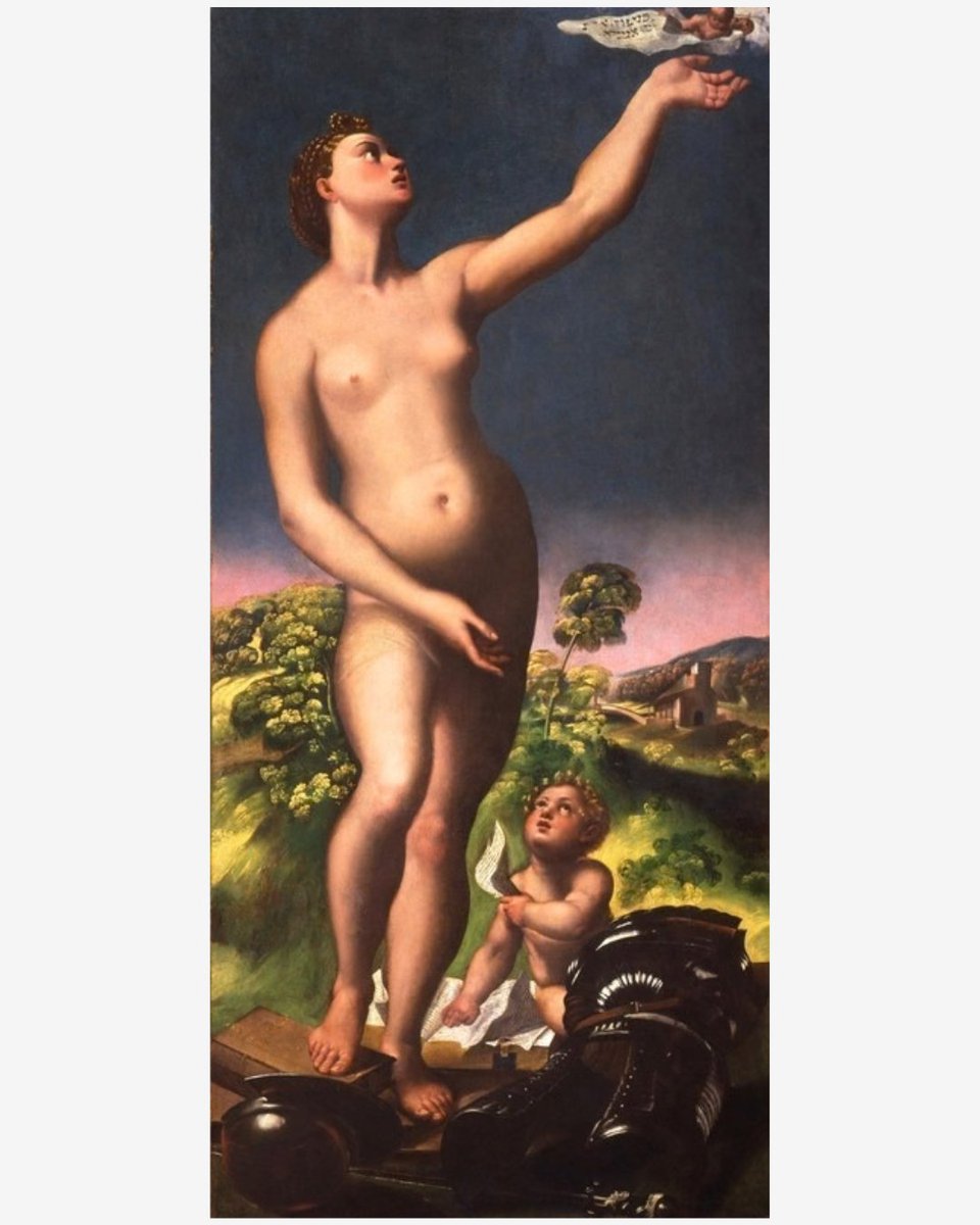 UffiziGalleries's tweet photo. In questa enigmatica #Allegoria, la bellezza femminile simboleggia la #Verità che, finalmente libera dalle vanità del mondo, si innalza verso il sacro e la conoscenza.

🎨Artista emiliano (cosiddetto ‘Amico friulano del Dosso’) 1520-1530 ca., #Uffizi

👉 https://t.co/evJ70zo1nQ https://t.co/WaAPWH7tam