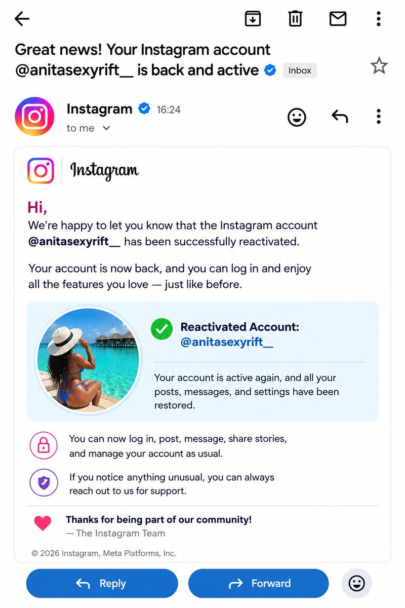 Cyber_syt1's tweet photo. This Instagram linked to facebook account was disabled for integrity  and is now active again after recovery process completed. https://t.co/PRHhsqNXI2