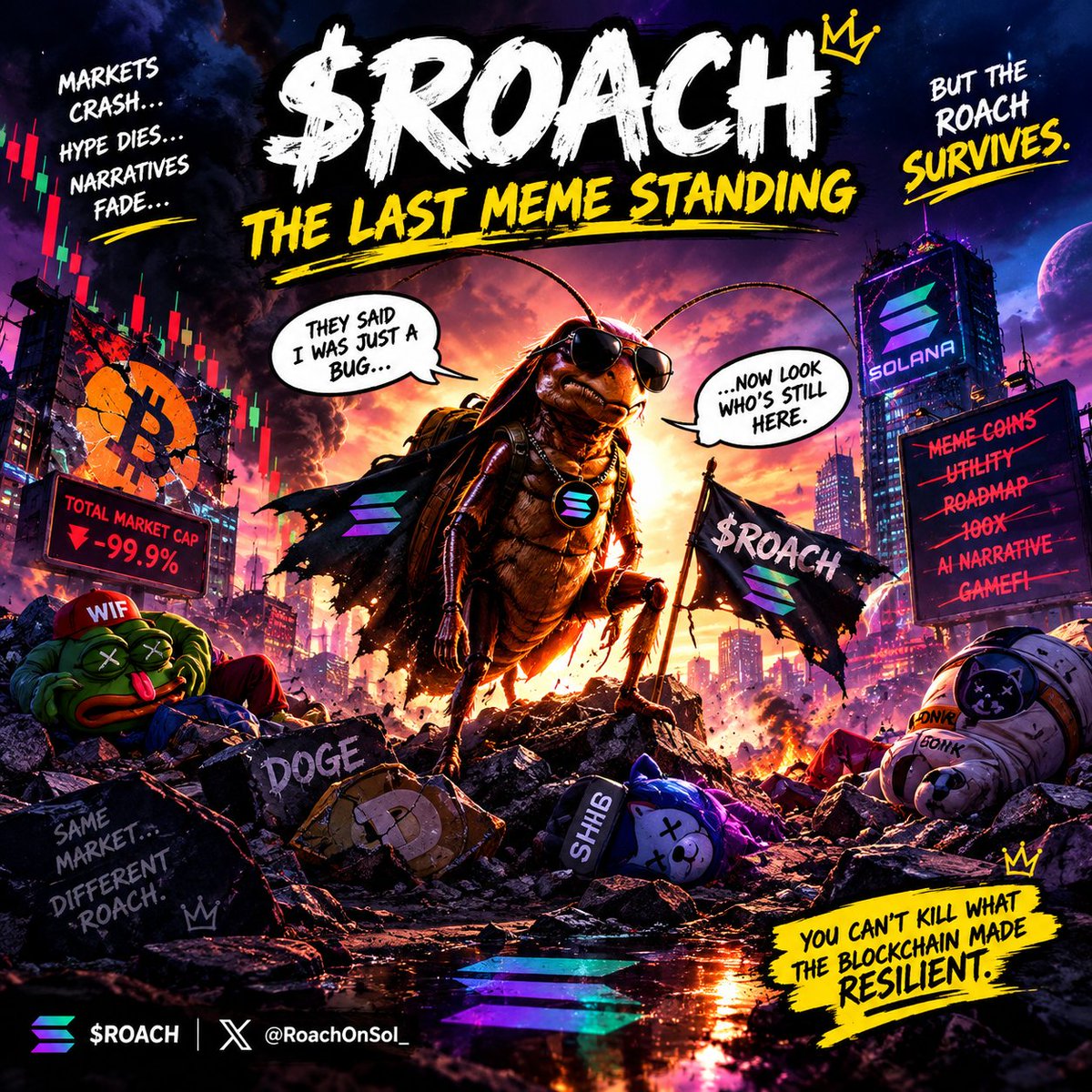 Emmanuelh9e's tweet photo. Crypto really has a funny way of separating the survivors from the tourists. 😂
Bull market: everybody is a genius.
Crash: everybody disappears.
Rug: wallets go silent.
Apocalypse: only the Roach is still moving. 🪳
You already know who survived.
@RoachOnSol_ $ROACH #solana #pumpfun