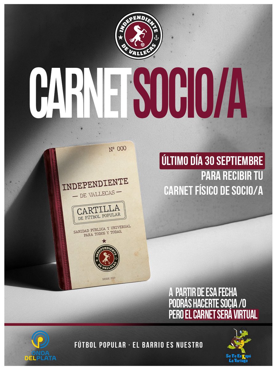 CDIVallecas's tweet photo. Carnet Físico! Tienes hasta el 30 de septiembre, luego solo podrás conseguirlo online

Por la sanidad pública, gratuita y universal así como por un trato digno de los profesionales La Burdeos jugará está temporada, colabora y hazte socio/a👇 🇱🇻
https://t.co/3cSdGI3m3Q https://t.co/XqcRQcaoJf