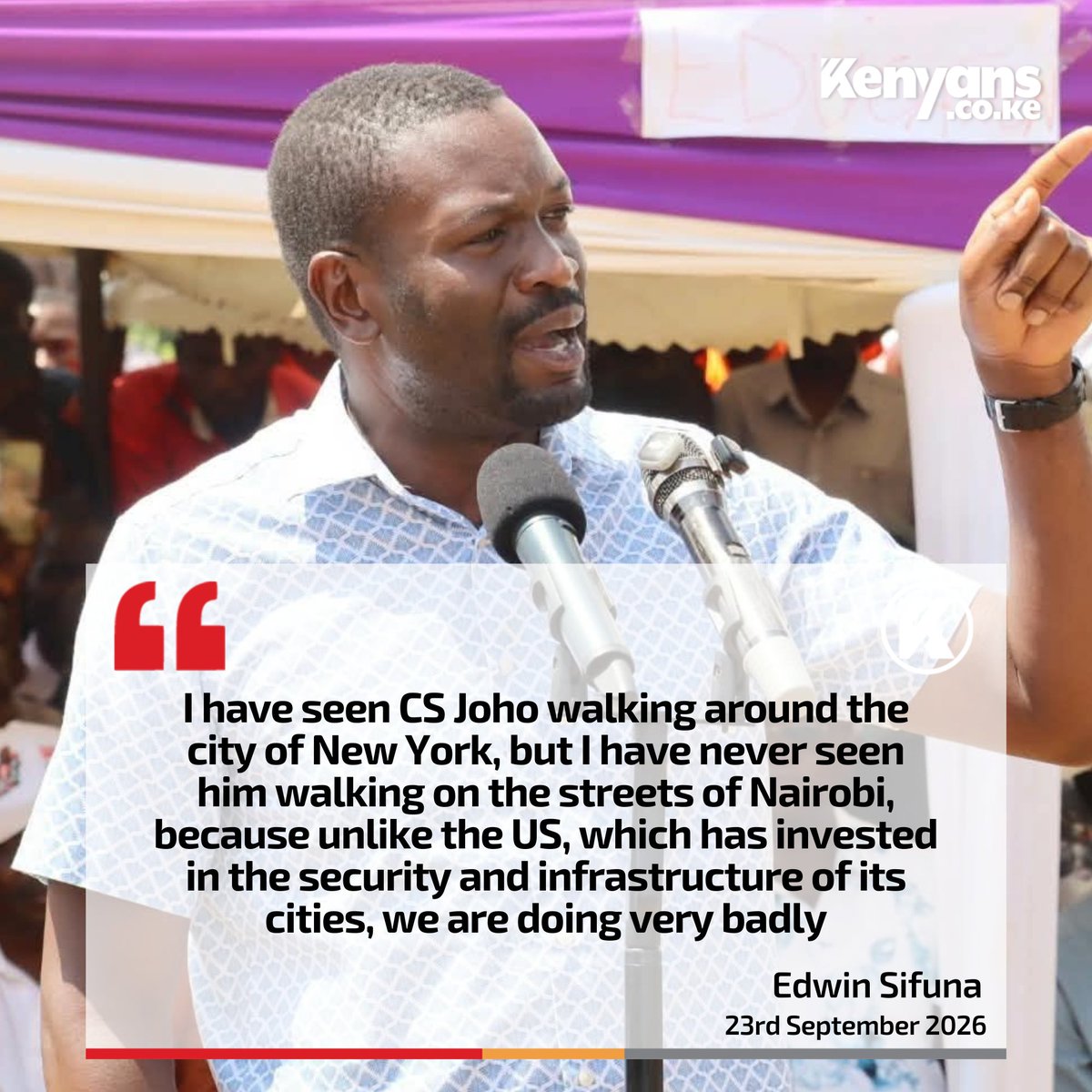 Kenyans's tweet photo. I have seen CS Joho walking around the city of New York, but I have never seen him walking on the streets of Nairobi - Edwin Sifuna https://t.co/i5za1fbH1V