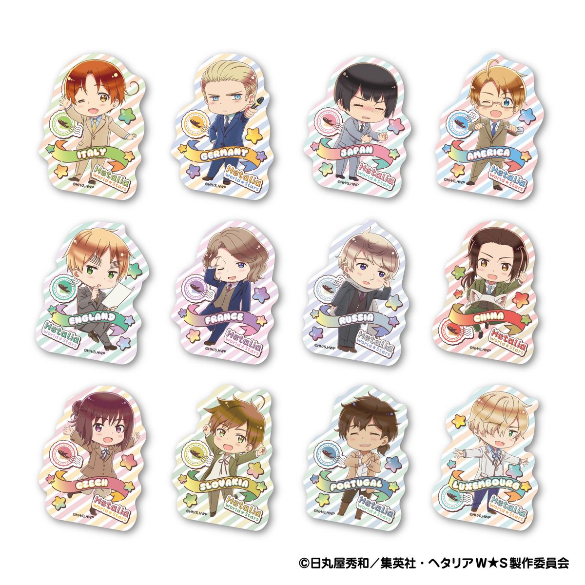 hetariagoods's tweet photo. キャラクターの魅力を気軽にコレクション！

【ヘタリア World★Stars ダイカットステッカー】

ダイカット仕様でデザインを楽しめる、集めたくなるステッカー✨

コレイズで予約受付中！
https://t.co/3HPaERIsuL https://t.co/2PycDdF6ht