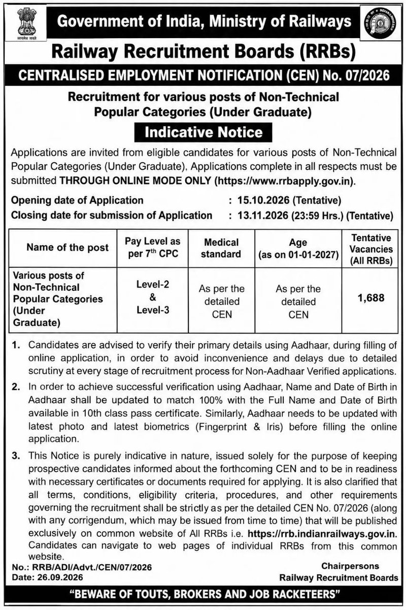 Yoyotisu's tweet photo. Dear @AshwiniVaishnaw ji, i just saw this #RRBNTPC notification for 12th and Graduation, under @EastCoastRail railway zone there was only 185 posts 😔. If you see 2019, 2024, 2025 the notifications were gradually decreased 📉 WHY SIR?
@RailMinIndia @PMOIndia https://t.co/NcGt5mpuJz