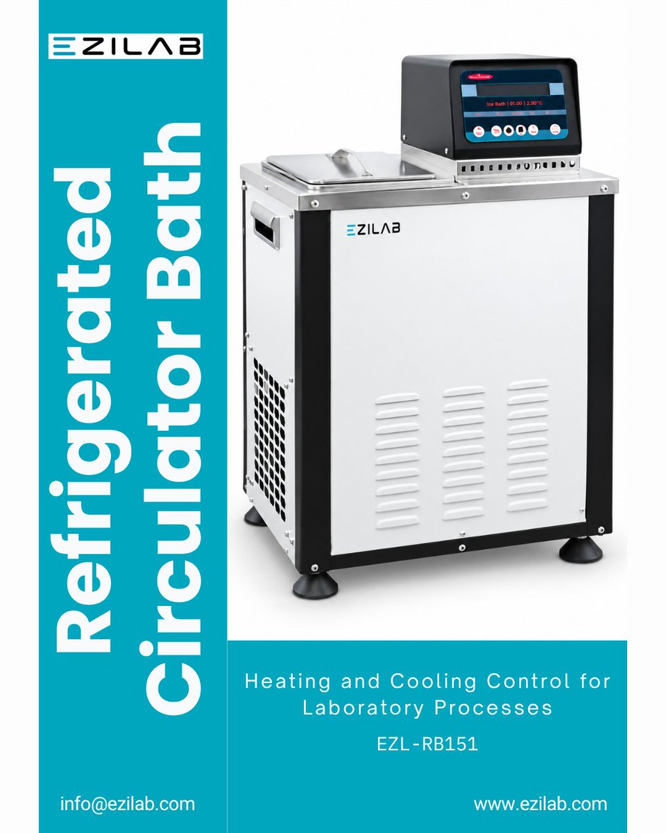 ezilabequip's tweet photo. Refrigerated Circulator Bath EZL-RB151: 9L capacity ✅ -20°C to 200°C range ✅ PID control ✅ air-cooled refrigeration. Built for precise heating and cooling cycles.
info@Ezilab.com
https://t.co/yl1yJjHHlI
#EziLab #RefrigeratedCirculatorBath #CirculatorBath #LabEquipment https://t.co/8ybGFbbXNu