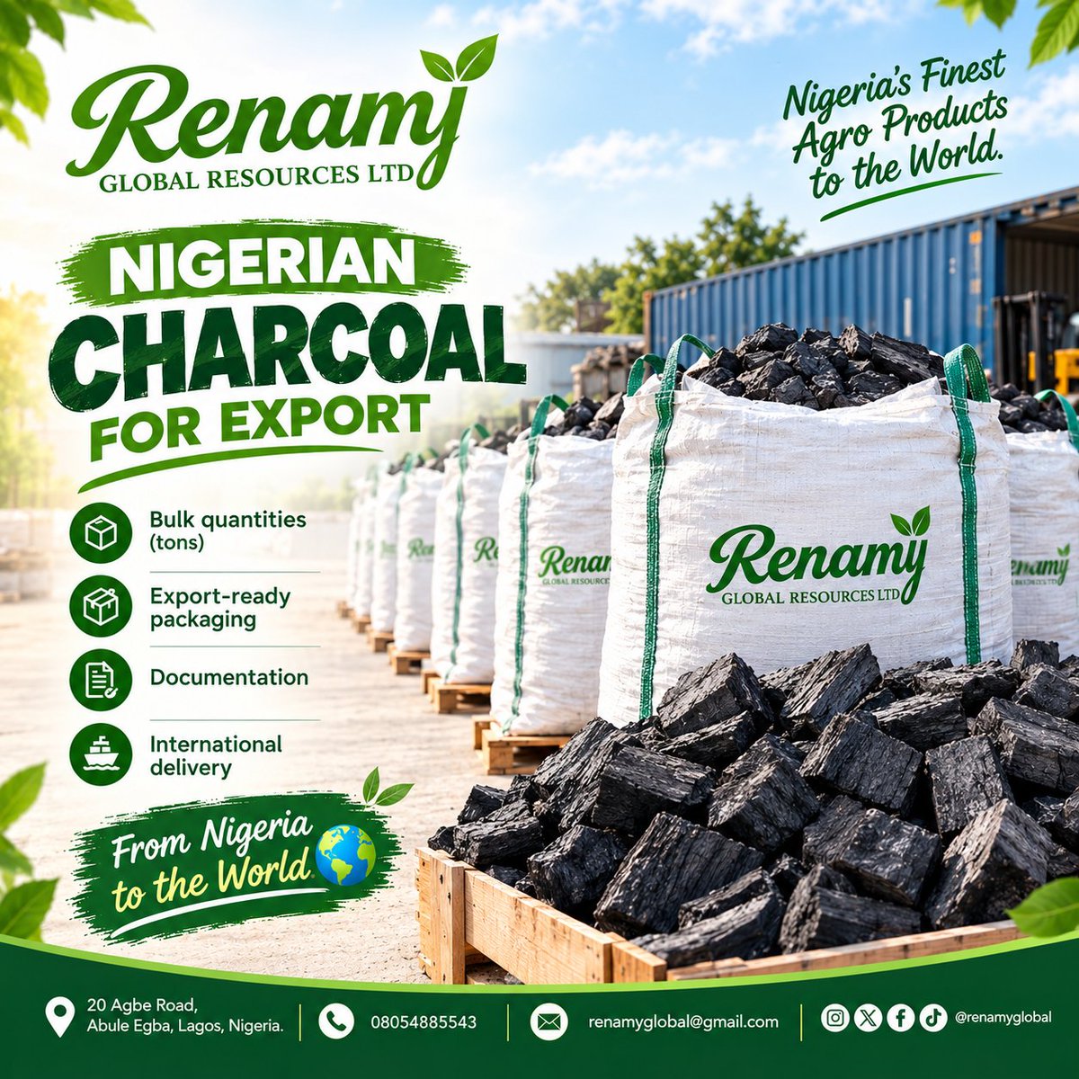 renamyglobal1's tweet photo. Looking for charcoal in bulk? ππ₯
Renamy supplies charcoal in commercial quantities, with packaging and specifications tailored to buyer requirements.
From Nigeria to the world. π³π¬π
#CharcoalExport #NigerianExport #GlobalTrade #RenamyGlobal https://t.co/HuZc9iblcm