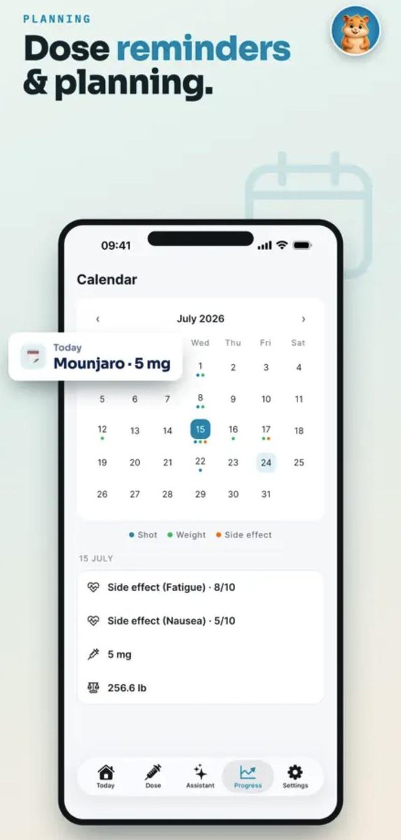 glpmate's tweet photo. A week of posts, one idea: the label hands you a median, not your number.

Tirzepatide's median peak is 24 hours - the label range runs 8 to 72. Your own log is the only place your number lives.

Not medical advice - talk to your provider.

iOS + Android: https://t.co/v9OnO8aQdr https://t.co/07f5FzRExR