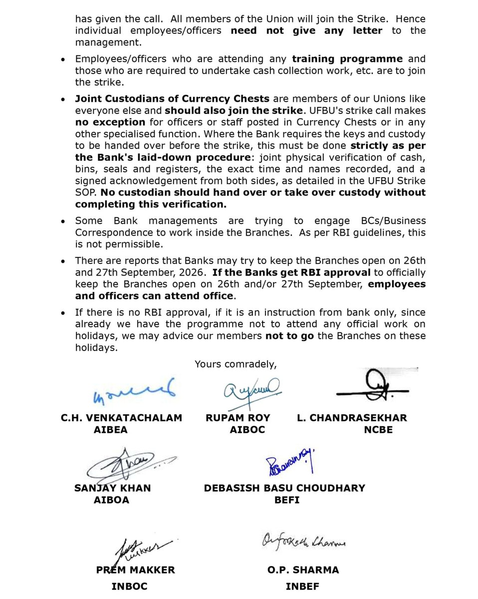 idesibanda's tweet photo. If Banks get RBI approval of Sat/Sun Working, Bankers to attend offices. - UFBU 

#7DaysBanking Begins in AmritKaal🌷 https://t.co/T3FBTQrLkD