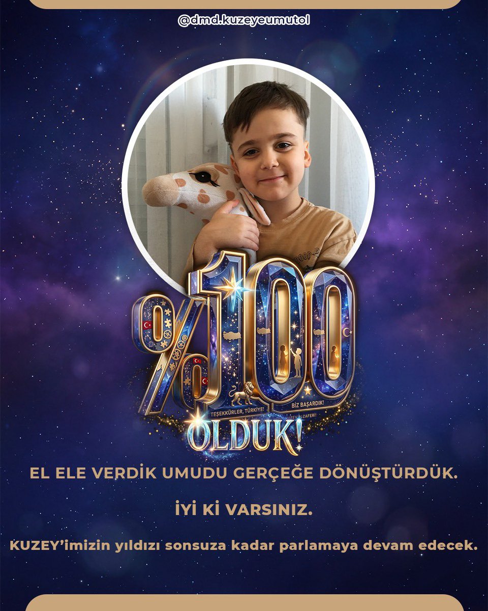 dmdkuzeyeumutol's tweet photo. Sevgili Ailem, 🌟

%100 olduk! 🥹❤️
Bu yolculukta Kuzey’in elinden hep birlikte tuttunuz, umudu gerçeğe dönüştürdünüz.

Her mesajınız, her paylaşımınız, her desteğiniz Kuzey’in yoluna ışık oldu.
İyi ki varsınız, iyi ki Kuzey’in ailesisiniz. ❤️ https://t.co/2xu3lRus6i