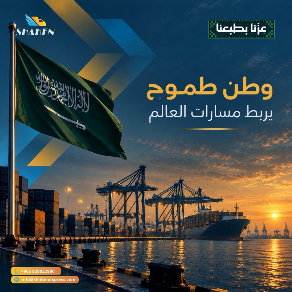 SHAHENEXPRESS's tweet photo. من وطنٍ طموح 🇸🇦
تنطلق مسارات تربط المملكة بالعالم، وتدعم حركة التجار�� والنمو.

في شاحن نفخر بأن نكون جزءًا من هذه المسيرة. 🌍

From an ambitious nation 🇸🇦
routes extend to connect Saudi Arabia with the world, supporting trade and growth.

At SHAHEN, we’re proud to be part of this journey. 🌍

#شاحن #SHAHEN #Logistics #SaudiArabia