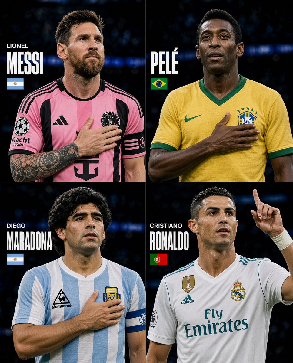 Forever123skk's tweet photo. Among those 4 who is the greatest players of all time ?🐐🐐

Be honest no bais.🐐 https://t.co/Q2w8XyyKkO