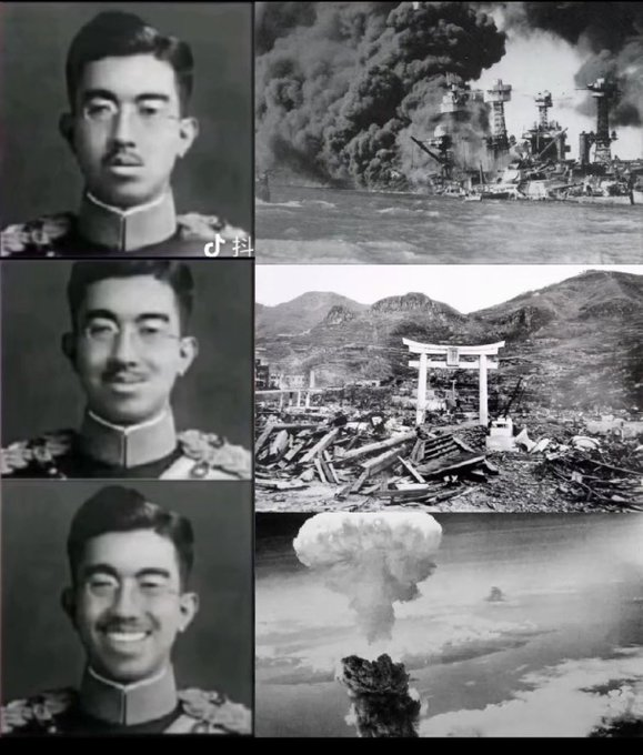 HaniaRios16288's tweet photo. @buonasera8 这是你们国王偷袭珍珠港，结果被美国飞机投下燃烧弹和核弹，烧烤后的表情 https://t.co/QBhd3eN56d