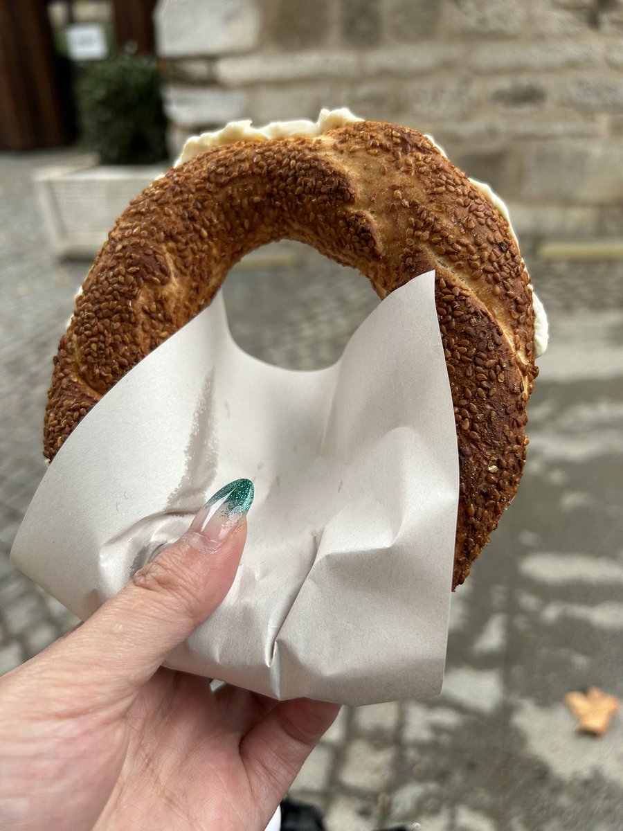 hachico_trpg's tweet photo. やぁ、名物の胡麻パン(クリームチーズ)25リラを買おうと屋台で100リラ札を取り出したら「えぇやで」とタダで貰ってしまった🐕だよ！！
ありがとう！！！！えぇんか？！？！？？？？ https://t.co/nFIhAf020X