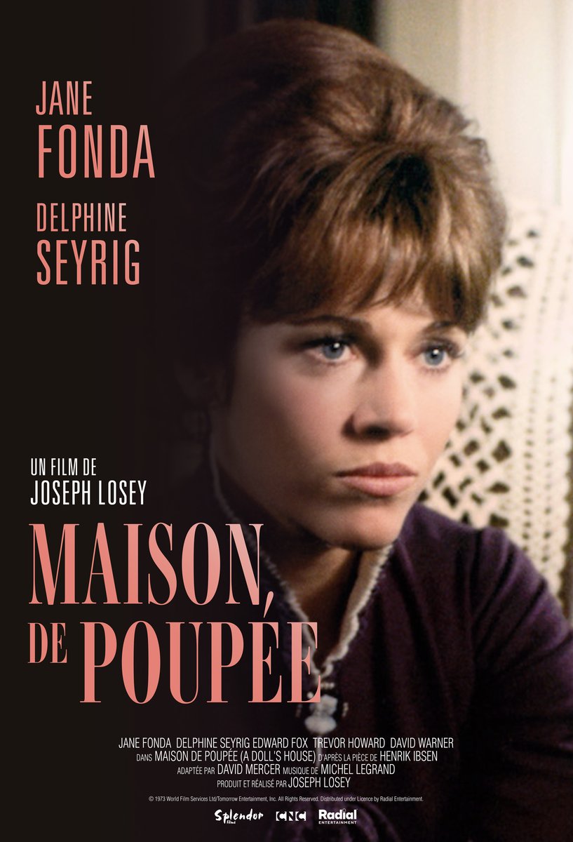 SplendorFilms's tweet photo. Heureux de vous dévoiler l'affiche de Maison de poupée de Joseph Losey, d'après Henrik Ibsen.

Une pépite sur l'émancipation féminine face au patriarcat et la rencontre Jane Fonda / Delphine Seyrig, 4 ans avant Sois belle et tais-toi !.

Au cinéma la semaine prochaine. https://t.co/aTNj5iulOW