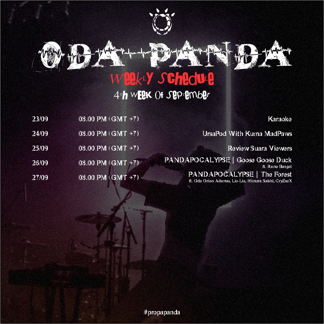_odapanda's tweet photo. oDa panDa Weekly Schedule!
Akhirnya balik lagi dengan Weekly Schedule yang ala ala concert tour begini mwehehe :3

Ga kerasa seminggu lagi udah Oktober aja yak? https://t.co/eV4AozEBao