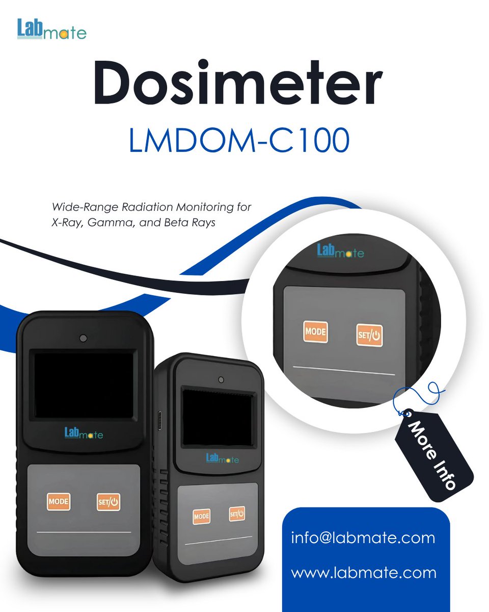 labmateINC's tweet photo. Dosimeter LMDOM-C100: 0.1μSv/h-10mSv/h dose rate ✅ GM counter detector ✅ dot-matrix LCD ✅ 32-bit microprocessor. Built for steady, portable radiation monitoring.
info@Labmate.com
Learn More : https://t.co/wwNt1jPZy4
#Labmate #Dosimeter #RadiationDosimeter #LabEquipment https://t.co/Q9JvgOUwdS