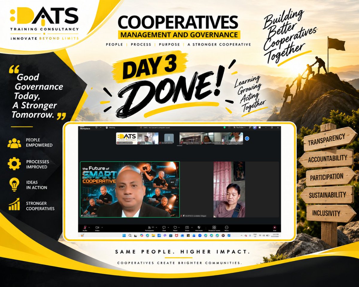 DATSTandC's tweet photo. DAY 3 — DONE! ✅🖤💛

Today, we explored leadership, accountability, transparency, and responsible cooperative management.

Learn. Apply. Lead.

#Day3Done #CooperativesManagementAndGovernance #DATS #CooperativeLeadership https://t.co/HDY88daavZ