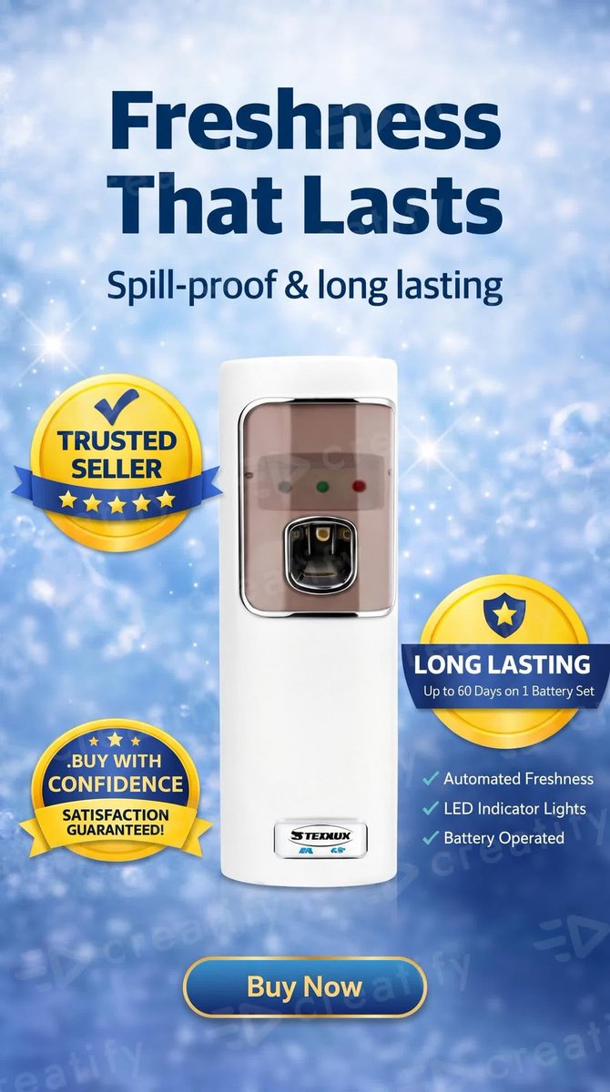 ReginaKoogli's tweet photo. Freshness that keeps working for you. Upgrade your space with automated freshness that lasts up to 60 days on one battery set. Spill-proof design, long-lasting performance, LED indicator lights, and battery-operated convenience. Perfect for keeping https://t.co/Jbq9jKwh3e