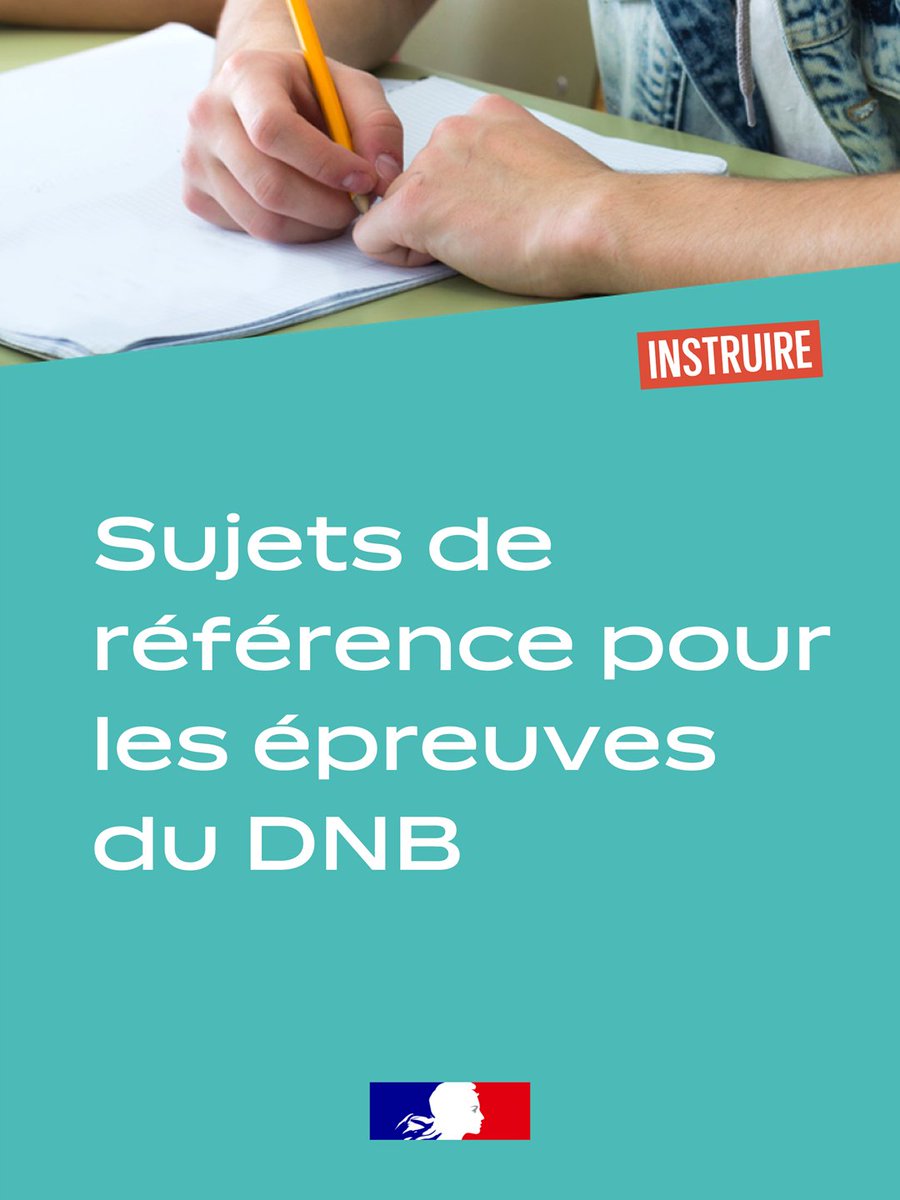 Eduscol's tweet photo. 📍Sujets de référence pour les épreuves du diplôme national du brevet

Dans le cadre du renforcement du niveau d'exigence en matière de maîtrise de la langue aux examens, des sujets de référence sont mis à disposition des équipes pédagogiques de collège⤵️

https://t.co/n9ue42g8B7 https://t.co/BM7P96iKfj