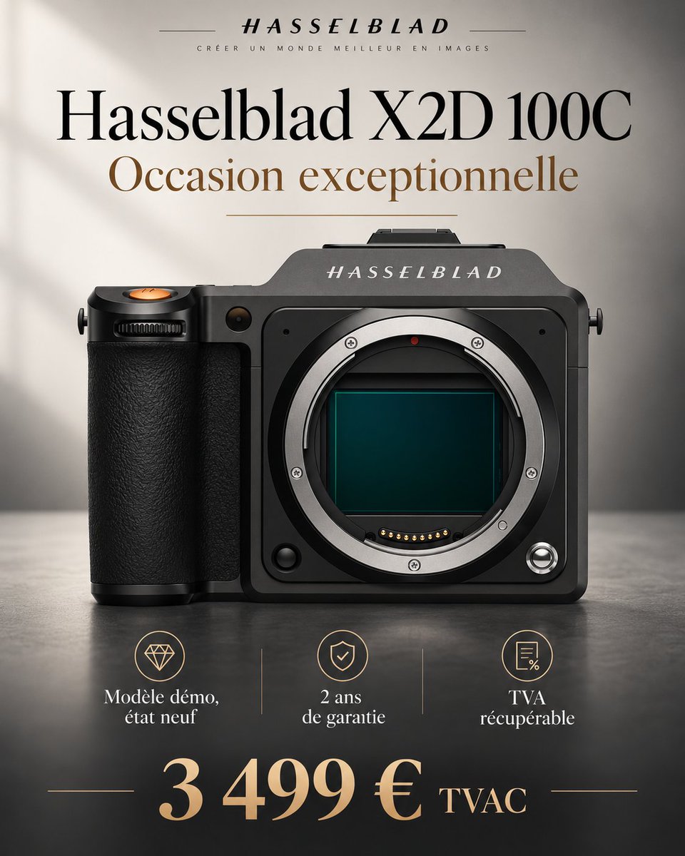 PCHPROSHOP's tweet photo. Hasselblad X2D 100C : occasion unique !
Modèle démo en état neuf, 2 ans de garantie, TVA récupérable.
3 499 € TVAC

#Hasselblad #X2D100C #MediumFormat #Photography #PCHBrussels https://t.co/bKlPiVO3WS