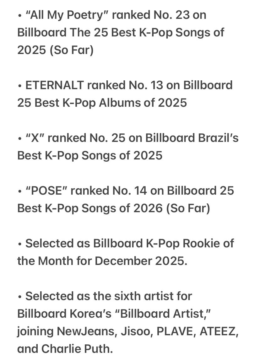 jjeonmnok's tweet photo. A nugu group could never be Billboard Rookie of the Month, selected for Billboard Korea Artist, featured on Billboard's Best K-Pop Songs/Albums 2 years in a row, win 6 music show trophies, AND bag 11 ROTY...but sure, call them "nugu" if it helps you sleep at night 😌💅 https://t.co/DQbjBJ9Ewv