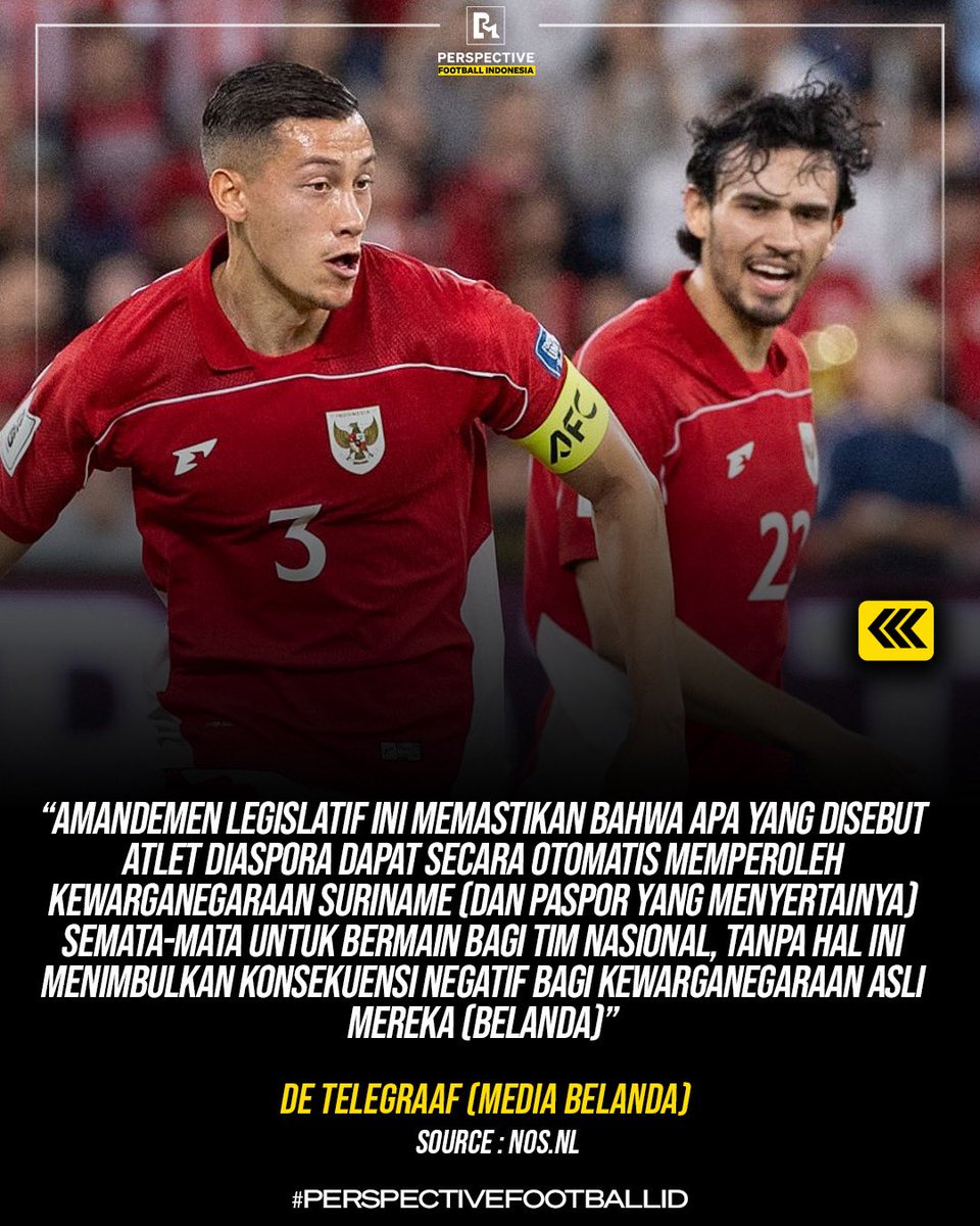 Persfootball's tweet photo. 🚨BREAKING: INDONESIA DAN SURINAME RANCANG UNDANG-UNDANG BARU! 🇮🇩🇳🇱🇸🇷

Pemerintah Indonesia dan Suriname telah menemukan solusi untuk apa yang disebut ‘passportgate’. Berkat undang-undang baru, para pemain tampaknya tidak perlu lagi takut kehilangan kewarganegaraan Belanda jika pindah ke Indonesia atau Suriname. ❌🔥

Pemerintah Indonesia menyusun rancangan undang-undang (RUU) khusus agar talenta berpendidikan tinggi dan atlet top (diaspora) tidak kehilangan status kewarganegaraannya meski memegang paspor lain, begitu juga dengan Suriname. 🪪📚