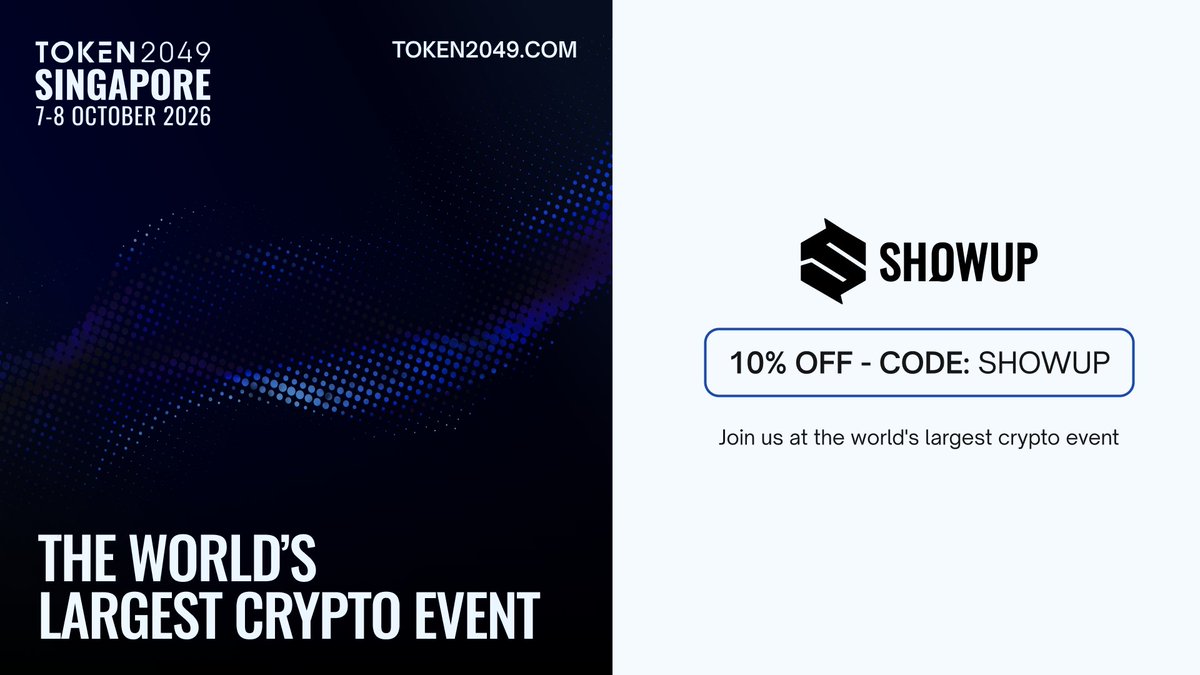 ShowUpMini's tweet photo. TOKEN2049 Singapore 2026 — final price increase tonight.

Secure your spot now.

14 days to go — TOKEN2049 Singapore returns 7–8 October at Marina Bay Sands.

🔥 10% OFF code: SHOWUP
👉 https://t.co/JJg2tWNens https://t.co/4QZCb79fNV