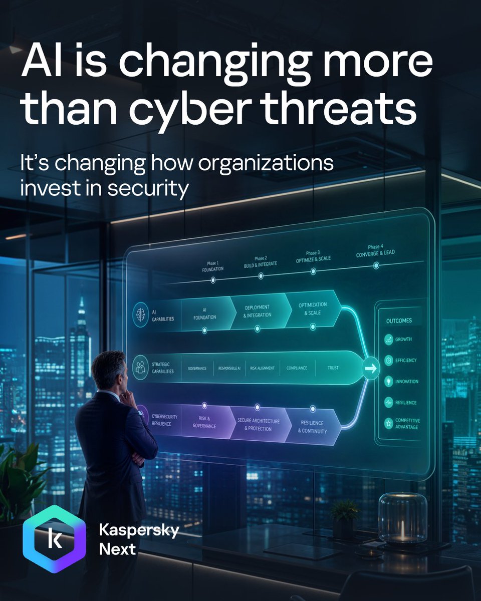 kaspersky's tweet photo. AI is changing business.

It’s also changing cybersecurity.

41% of organizations say AI adoption is driving higher IT security investment.

See why.

🔗 https://t.co/TxZ9cBQ2jY

#AI #CyberSecurity #KasperskyNext https://t.co/MHMG820ahE