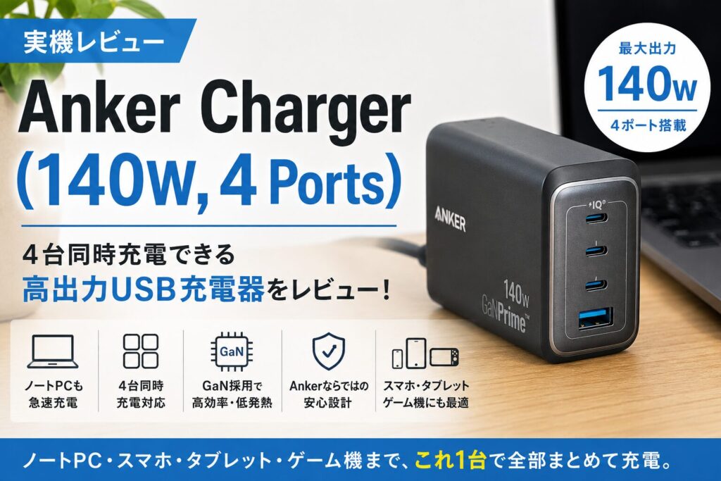 n_inoue's tweet photo. 飲食店の生成AI画像が話題だけど、商品レビューサイトでも実物の写真を使わず、生成AIの画像を使うサイトが増えてる。
下の画像は、とある商品レビューサイトに掲載されているものだが、このAnker 140W充電器は実在しない。
こういう画像を平気で載せてるサイトは見る価値ないと思ってる。 https://t.co/3KfGmGk6zW